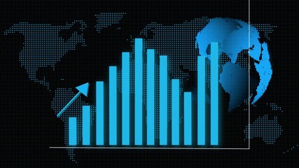 Digital Globe and Bar Chart with World Map Background Illustrating Global Data Growth - Powered by Adobe