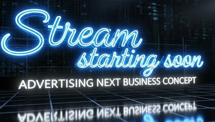 Blue Neon Text Stream Starting Soon Advertising Next Business Concept Digital Background
