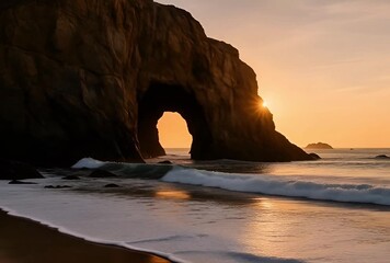Cave at sunset over the ocean
