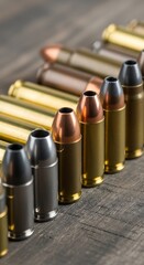 Ammunition Variety - Close-Up of Bullets in a Row.