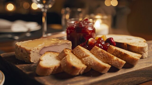 Gourmet Delight: An inviting arrangement of cheese, bread, and jam create a feast for the eyes and the appetite. capturing the warmth of the scene with culinary artistry.