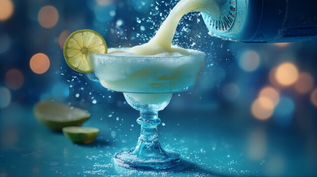 Frozen margarita machine pouring into a glass