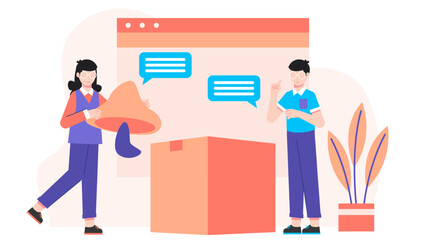 Fototapeta premium Green Startup Creating Packaging from Mushrooms. Business Flat Vector Illustration