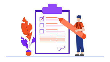 Online Notary Public Witnessing a Signature. Business Flat Vector Illustration