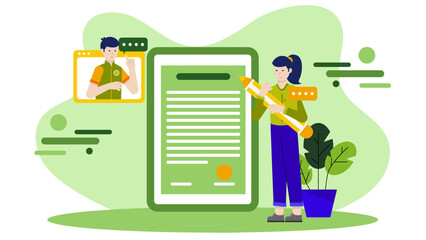 Online Notary Public Witnessing a Signature. Business Flat Vector Illustration