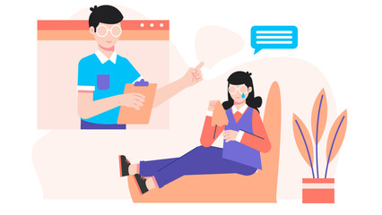 Online Grief Counseling Session. Business Flat Vector Illustration
