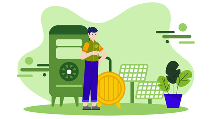 Sustainable Winery Using Solar Power. Business Flat Vector Illustration