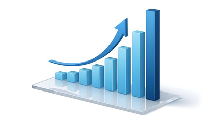 Increasing trend graph with blue bars and arrow