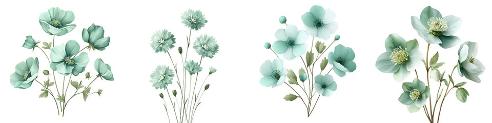 Obraz premium Watercolor Green Flowers: Delicate Bouquets for Creative Projects