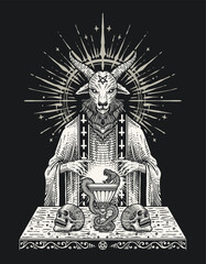 Occult Baphomet Priest Performing Dark Alchemy Ritual Illustration