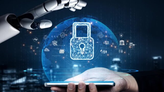 AI-secured system demonstrating multi-layer encryption, identity protection, and password security with modern digital lock interface Marrow