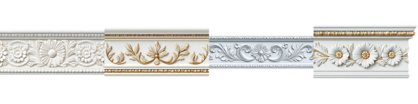 Decorative Plaster Moldings: Ornate Architectural Elements on White