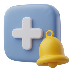 3D health app icon with alert bell