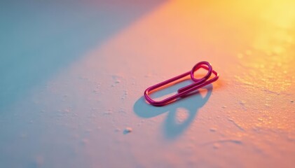 Elongated shadow of small paperclip on uneven surface, surface, vintage, metal