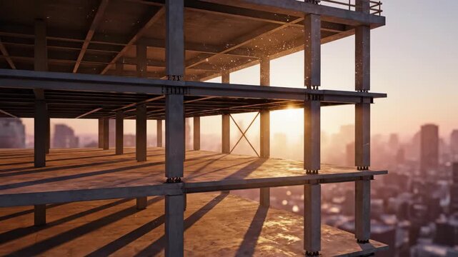 Building skeleton framework construction sunset cityscape view