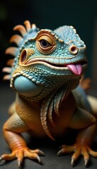 Iguana head, pink tongue flicking, serrated teeth, wildlife photography, pink