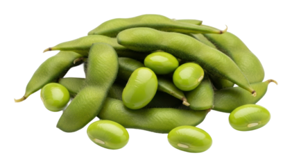 Harvesting fresh edamame pods farmer's market food isolated on transparent background