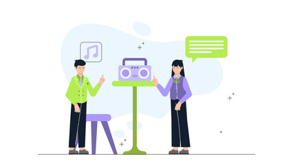 Online Music Therapy Session for Stress Relief. Flat Vector Business Illustration