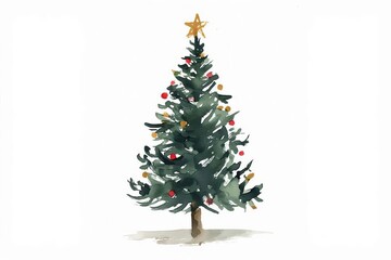 Fototapeta premium A single, solitary Christmas tree; a holiday illustration.