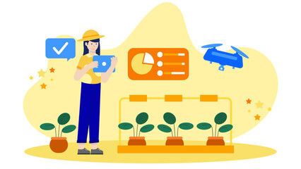 Smart Farm Using loT Sensors for Crop Monitoring. Flat Vector Business Illustration