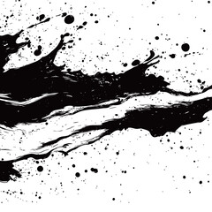 Naklejka premium Dynamic black liquid paint splatter with artistic ink splash effects and chaotic droplets on white background for contemporary creative arts and textured design projects