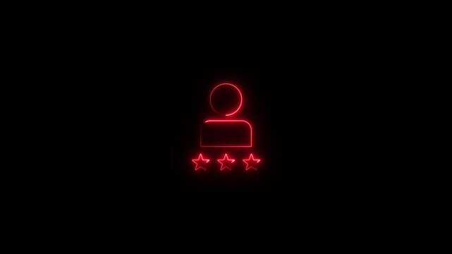Neon glowing user profile ratting icon animation, user feedback icon animation, user profile review 3 star red ratting video motion, customer review 4k footage & black background.