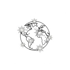 Global connections and cultural exchange illustrated through a minimalist Earth graphic with starbursts