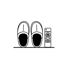 Illustration of slippers and remote control on floor
