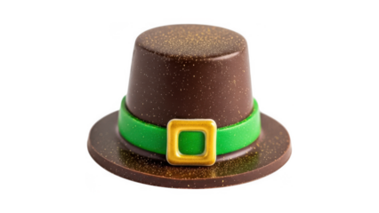 Chocolate leprechaun hat with green band and gold buckle isolated on transparent background