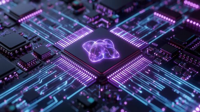 Futuristic Neuromorphic Chip with Glowing Purple Energy