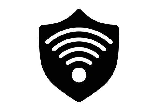 wi fi icon Black shield icon with wifi symbol representing secure internet connection and network protection - Powered by Adobe