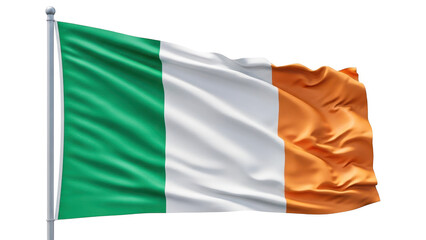 Fototapeta premium The irish flag waving on a silver pole isolated on transparent background