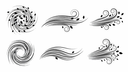 Fototapeta premium Dynamic Wind and Leaf Swirls Collection Illustrating Natural Forces and Movement.