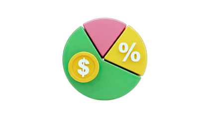 3D Pie Chart with Dollar Sign and Percentage - Financial Analysis