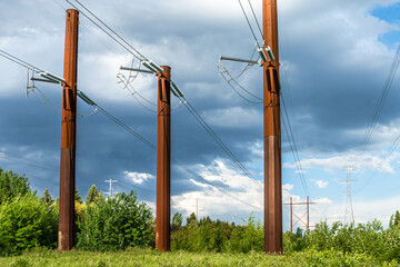 Power poles on power corridor in urban area