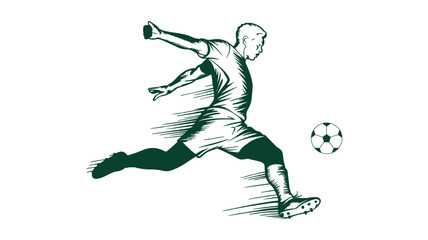 Fototapeta premium Powerful vector illustration of a soccer player striking the ball with great force and speed, motion lines indicating a strong shot on goal during a football game.