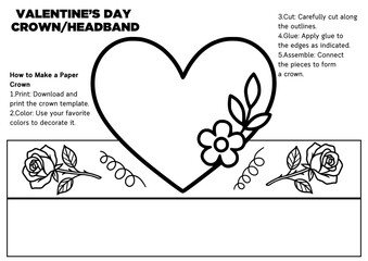 Valentine&rsquo;s Day heart headband and crown craft templates for kids! DIY coloring hats perfect for classroom parties, kindness activities, bulletin boards, and fun holiday crafts. Easy printable wearabl