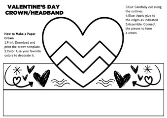 Valentine&rsquo;s Day heart headband and crown craft templates for kids! DIY coloring hats perfect for classroom parties, kindness activities, bulletin boards, and fun holiday crafts. Easy printable wearabl