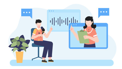 Online Voice Coach Improving Speech Clarity. Flat Vector Illustration