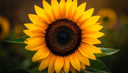 A vibrant yellow sunflower in full bloom, with a dark center