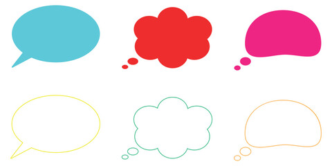 Vibrant collection of diverse colorful speech bubbles and thought clouds graphic design elements for communication and dialogue