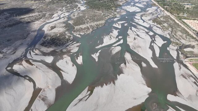 Aerial View of Braided River with Glacial Turquoise Water