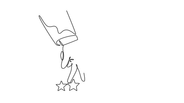 Businessman represented by hand rise on increasing five stars. Benchmarking concept. Single line draw design. Full length animation illustration. High quality 4k footage