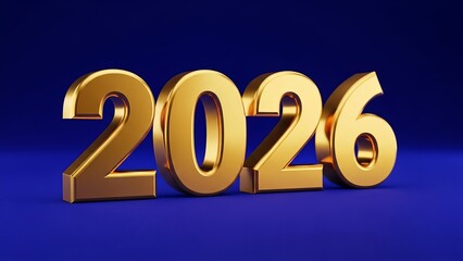 3D golden numbers of 2026 display prominently against a deep blue background with subtle lighting.