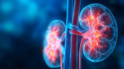 human kidney background, blue and red color