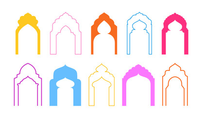 Beautiful Ramadan Islam Frames Set. Colorful oriental arch shapes
