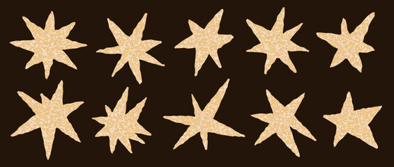 Textured paper cut star set. Funny tear sparkles with torn edge