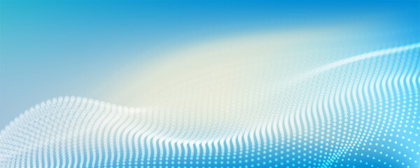 Light blue technology background. Wavy flow particles with bokeh effect for digital concept