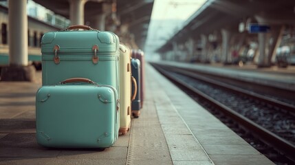 Fototapeta premium Minimalist luggage on blurred train platform