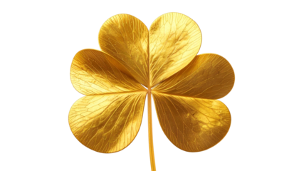 A detailed, golden, three-leaf clover on a black background, with visible veins